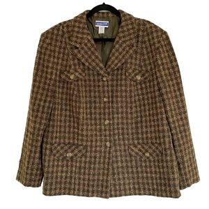 NWOT | PENDLETON Houndstooth Wool Tweed Blazer Jacket Plus Sz 20W Brown USA Made